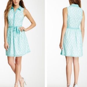 Kensie Daisy Mint Lace Sleeveless Mini Shirt Dress Size Medium
